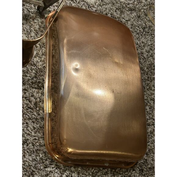 Vtg Chafing Dish Copper Full Pan Tray Rectangle Party Catering 9 X 13 Stainless - Picture 14 of 16